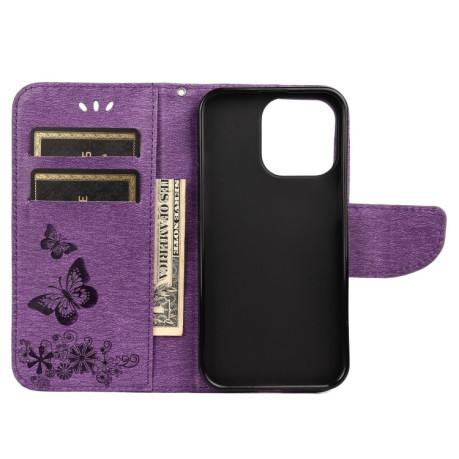 Чехол-книжка Vintage Floral Butterfly для iPhone 13 Pro Max - фиолетовый