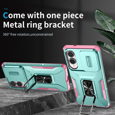 Противоударный чехол Sliding Camshield для Samsung Galaxy S25 Edge 5G - Pink + Grey Green