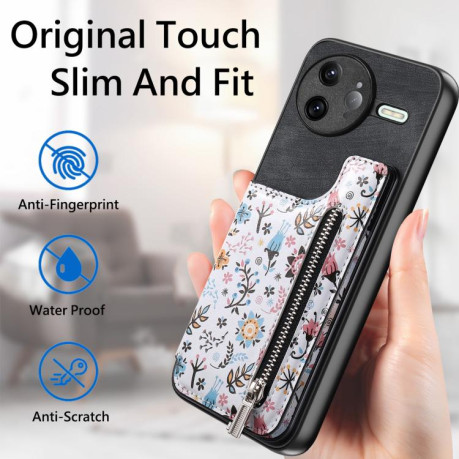 Протиударний чохол Retro Painted Zipper Wallet для Xiaomi Poco F7 Ultra 5G - чорний