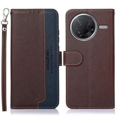 Чехол-книжка KHAZNEH Litchi Texture для Xiaomi Poco F7 Pro / F7 Ultra - коричневый