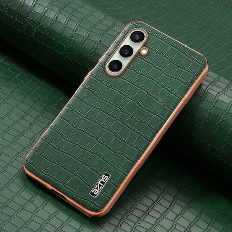 Чехол AZNS Electroplated Frame Crocodile Texture на Samsung Galaxy A36 - зеленый