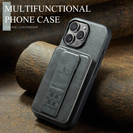 Чохол Fierre Shann Oil Wax Cow Leather Card Holder на iPhone 16 Pro - сірий