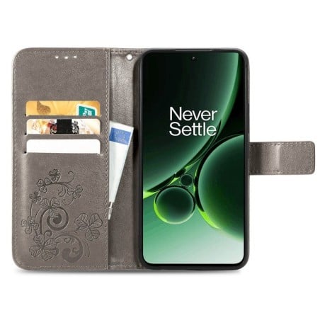 Чехол Four-leaf Clasp Embossed Buckle на OnePlus Nord 3 - серый