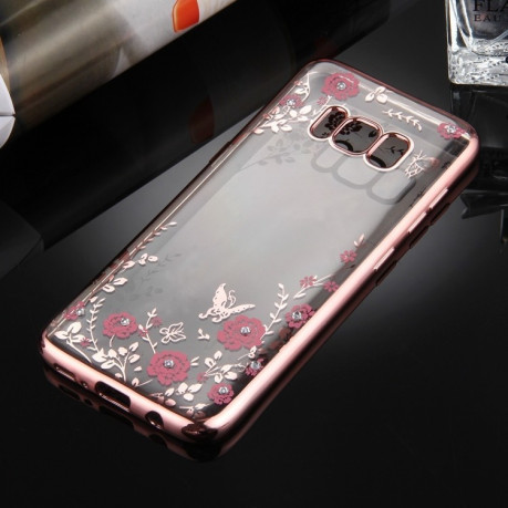 Силіконовий чохол-накладка Flowers Pattern Diamond Encrusted Electroplating на Samsung Galaxy S8/G950- рожеве золото
