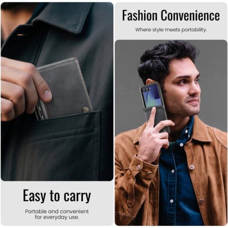 Чохол-книжка CaseMe 033 із фактурою Calf та захистом від сканування RFID на Samsung Galaxy Filp 7 5G - чорний