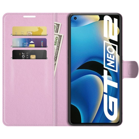 Чохол-книжка Litchi Texture на Realme GT NEO 3T/GT 2/ GT Neo 2 - рожевий