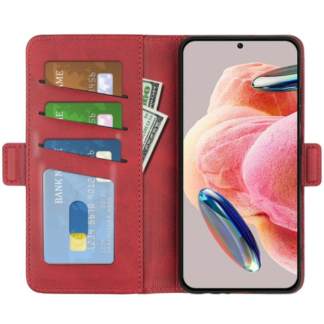 Чехол-книжка Dual-side Magnetic Buckle для Xiaomi Redmi Note 12 4G - красный
