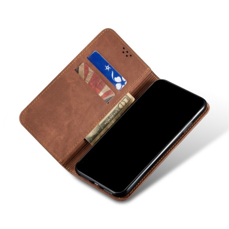 Чехол книжка Denim Texture Casual Style на Samsung Galaxy S22 5G - коричневый
