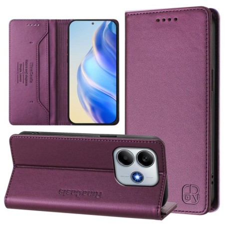 Чехол-книжка RC01 Dual-Folded Magnetic Suction RFID Leather на Xiaomi Poco M7 Pro 5G - фиолетовый