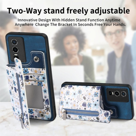Протиударний чохол Retro Painted Zipper Wallet для Vivo Y76 5G - синій