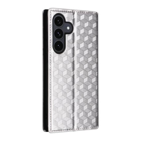 Чохол-книжка Cubic Grid з фактурою Calf на Samsung Galaxy S25 FE 5G - сріблястий