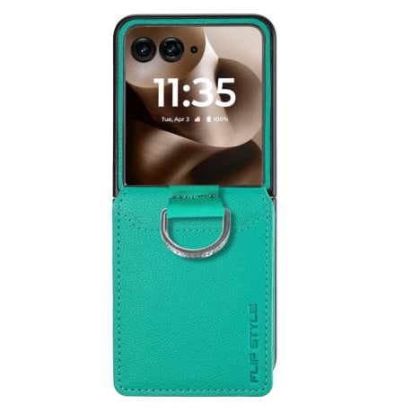 Противоударний чехол Litchi Texture Leather Ring Wallet на Motorola Razr 60 Ultra - зелений