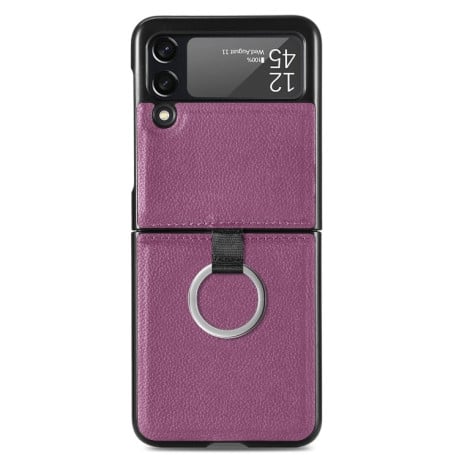 Противоударный чехол Litchi Pattern Folding для Samsung Galaxy Z Flip3 5G - фиолетовый