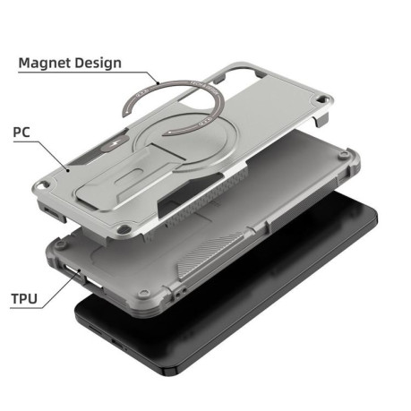 Противоударный чехол MagSafe Holder Armor PC Hybrid для Samsung Galaxy S25 Edge 5G - серый