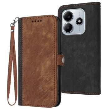 Чохол-книжка Side Buckle Double Fold Hand Strap Leather для Xiaomi Redmi Note 14 5G/Poco M7 Pro 5G - коричневий