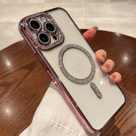 Противоударный чехол Diamond Gradient Plated MagSafe для iPhone 15 Pro Max - розовый