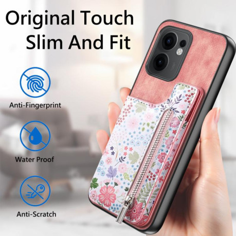 Противоударный чехол Retro Painted Zipper Wallet для OPPO Reno13 F 5G - розовый