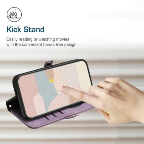 Чохол-книжка Buckle Double Fold Hand Strap Leather на OnePlus 12 - фіолетовий