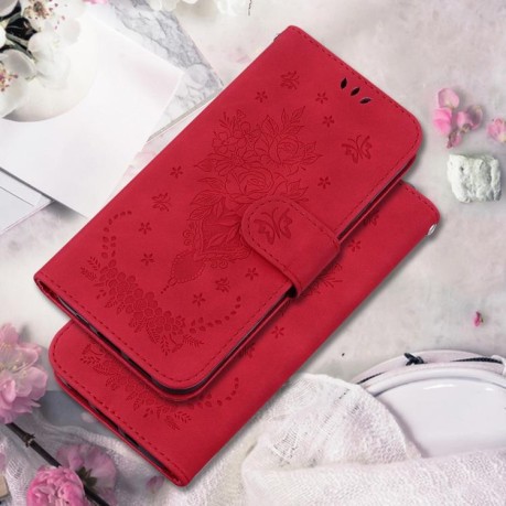 Чохол-книжка Butterfly Rose Embossed для Xiaomi Redmi Note 14 4G 164.48mm - червоний