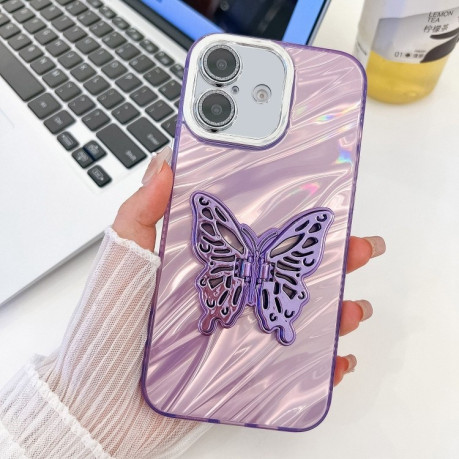 Противоударный чехол Plating Glitter Texture Butterfly для iPhone 16 - Purple Water Ripples