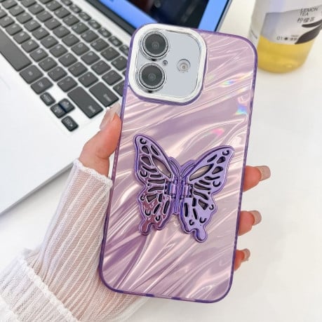 Чохол протиударний Plating Glitter Texture Butterfly для iPhone 16 - Purple Water Ripples