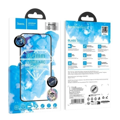 Захисне скло hoco A34 9D Large Arc Dustproof Diamond на iPhone 16 Pro