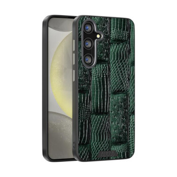 Чехол ABEEL с фактурой Beast Pattern 6D Micro-Embossed с MagSafe из натуральной кожи на Samsung Galaxy S25 FE 5G - зеленый
