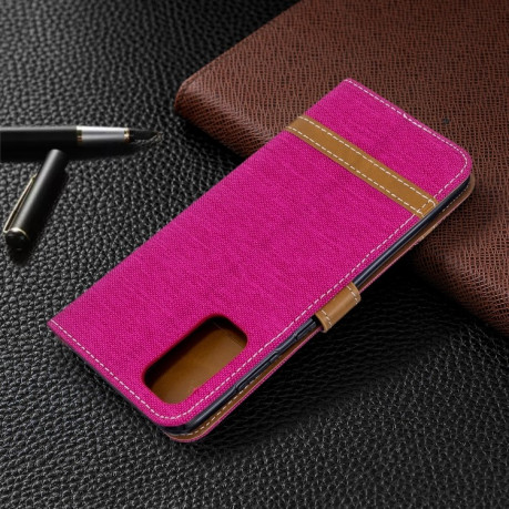 Чохол-книжка Color Matching Denim Texture на Samsung Galaxy S20 -пурпурно-червоний