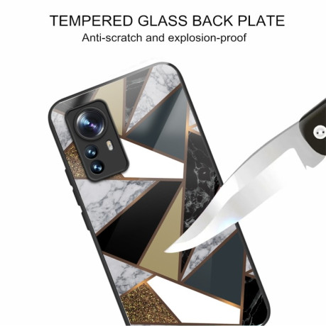Противоударный стеклянный чехол Marble Pattern Glass на Xiaomi 12 Pro - Rhombus Golden