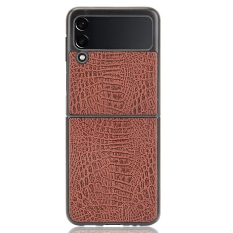 Ударопрочный чехол Crocodile Texture на Samsung Galaxy Z Flip3 5G - коричневый