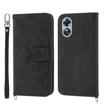 Чехол-книжка Skin-feel Flowers Embossed для OPPO Reno8 T 4G Global - черный