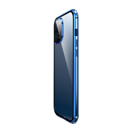 Двухсторонний магнитный чехол Electroplating Frame для iPhone 12 Pro Max - синий