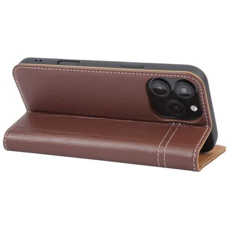 Противоударный чехол GEBEI Top-grain Horizontal Flip Leather для iPhone 16 Pro Max - коричневый