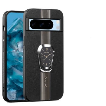 Чехол Magnetic Litchi Leather Back Phone Case with Holder для Google Pixel 8a - черный