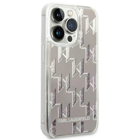 Оригінальний чохол Karl Lagerfeld Liquid Glitter Monogram для iPhone 14 Pro Max - silver