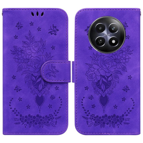 Чехол-книжка Butterfly Rose Embossed для  Realme 12 5G - фиолетовый