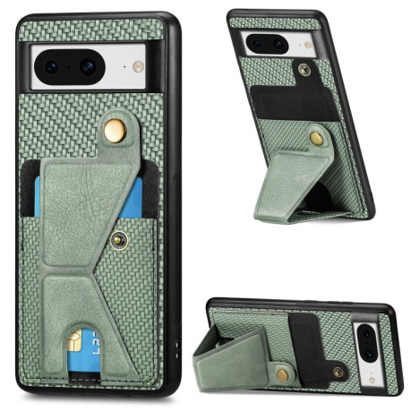 Противоударный чехол Carbon Fiber Wallet Flip Card K-shaped Holder для Google Pixel 8 - зеленый