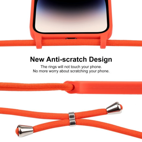 Чохол Crossbody Lanyard Liquid Silicone Case на iPhone 15 Pro - помаранчевий