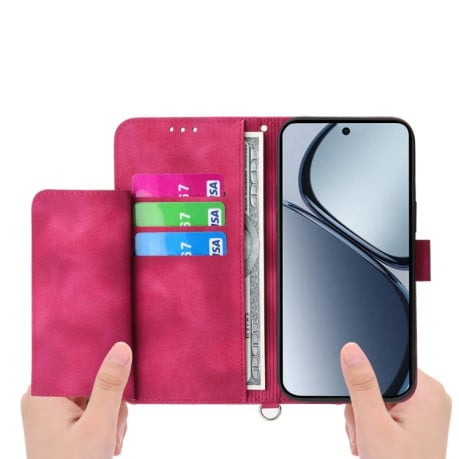 Чохол-книжка Skin-feel Flowers Embossed для OPPO Reno13 F /Reno13 FS 4G/5G - винно-червоний