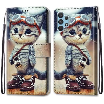 Чехол-книжка Coloured Drawing на Samsung Galaxy A32 4G / A32 Lite - Leather Shoes Cat