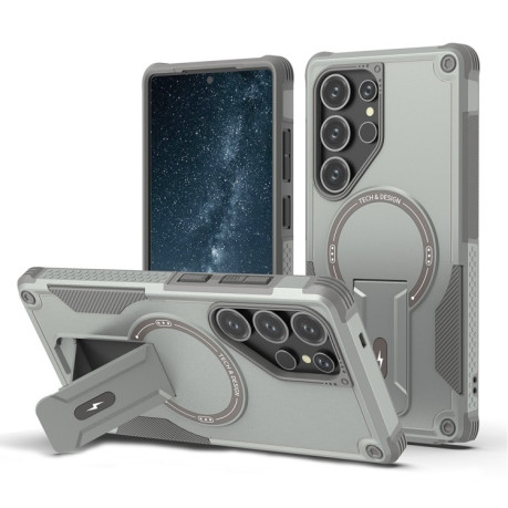 Противоударный чехол MagSafe Holder Armor PC Hybrid для Samsung Galaxy S25 Ultra 5G - серый