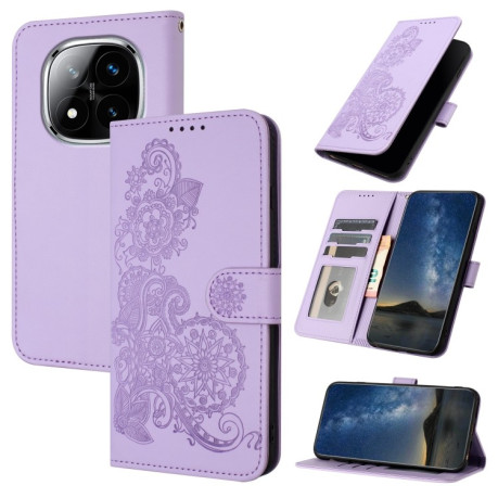 Чехол-книжка Embossed Flower Zipper Leather на Redmi Note 14 Pro+ 5G - фиолетовый