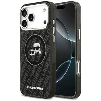 Оригинальный чехол Karl Lagerfeld IML Glitter Karl&amp;Choupette Heads Logo с MagSafe на iPhone 17 Pro Max - Black