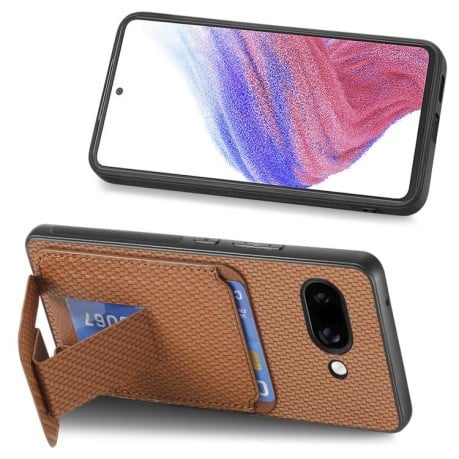 Протиударний чохол Carbon Fiber Card Bag для Google Pixel 9a - коричневий