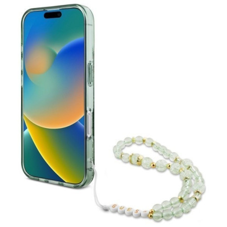 Оригінальний чохол Guess IML Flowers With Pearl Strap MagSafe для iPhone 16 Pro Max - green