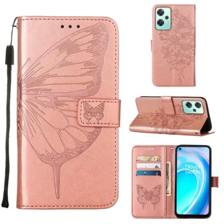 Чехол-книжка Embossed Butterfly для Realme 9 Pro/OnePlus Nord CE 2 Lite 5G - розовое золото