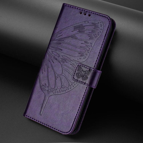 Чехол-книжка с тиснением “бабочки” и магнитным хлястиком на Xiaomi Redmi Note 15 4G / 5G /Poco M8 164mm — тёмно-фиолетовый