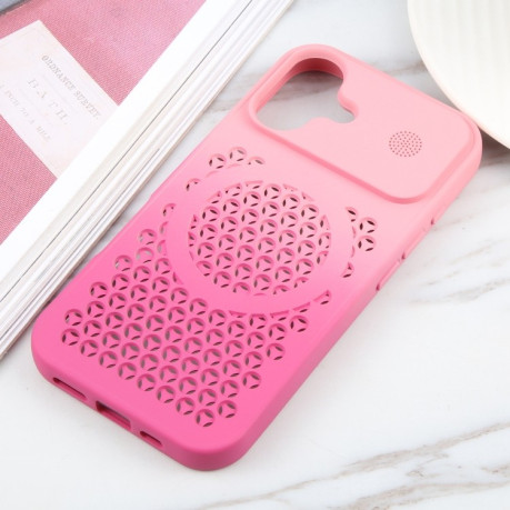 Противоударный чехол Gradient Color Honeycomb Aromatherapy MagSafe для iPhone 16 - Pink+Rose Red