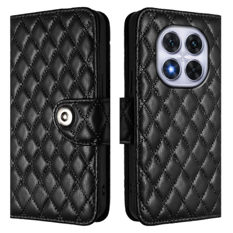 Чехол-книжка Rhombic Texture Flip Leather для Xiaomi Redmi Note 14 Pro 4G - черный