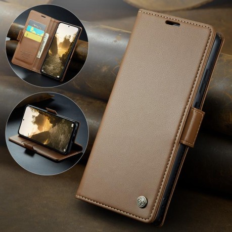 Чохол-книжка CaseMe 023 Butterfly Buckle Litchi Texture RFID Anti-theft Leather для Xiaomi Poco F7 Pro / F7 Ultra - коричневий